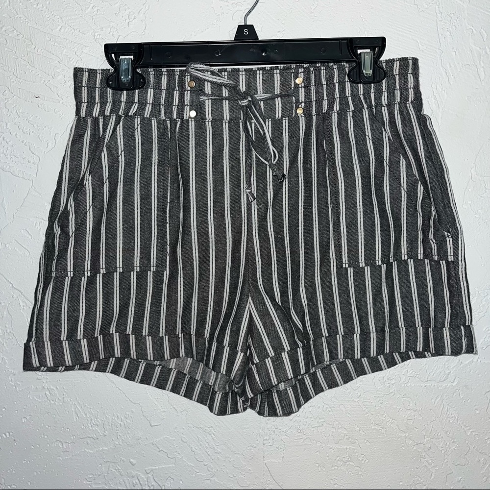 Gray White Stripe Linen Shorts